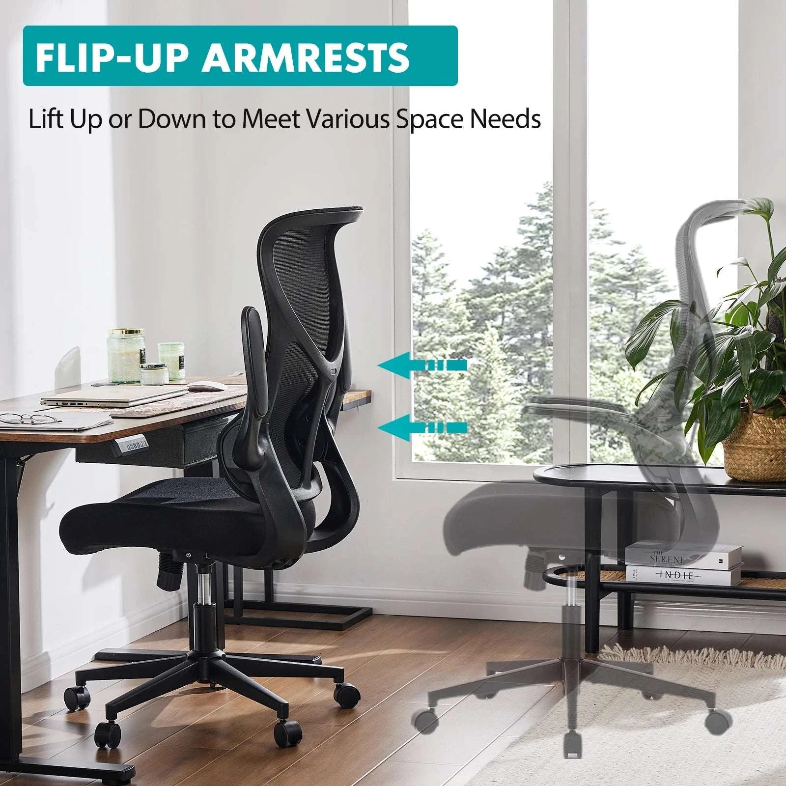Ergonomic Mesh Office Chair with Lumbar Support & Flip-Up Arms-LIGHT GRAY / United States