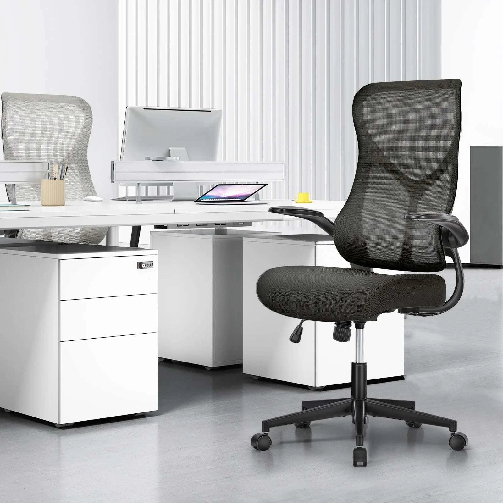 Ergonomic Mesh Office Chair with Lumbar Support & Flip-Up Arms-LIGHT GRAY / United States