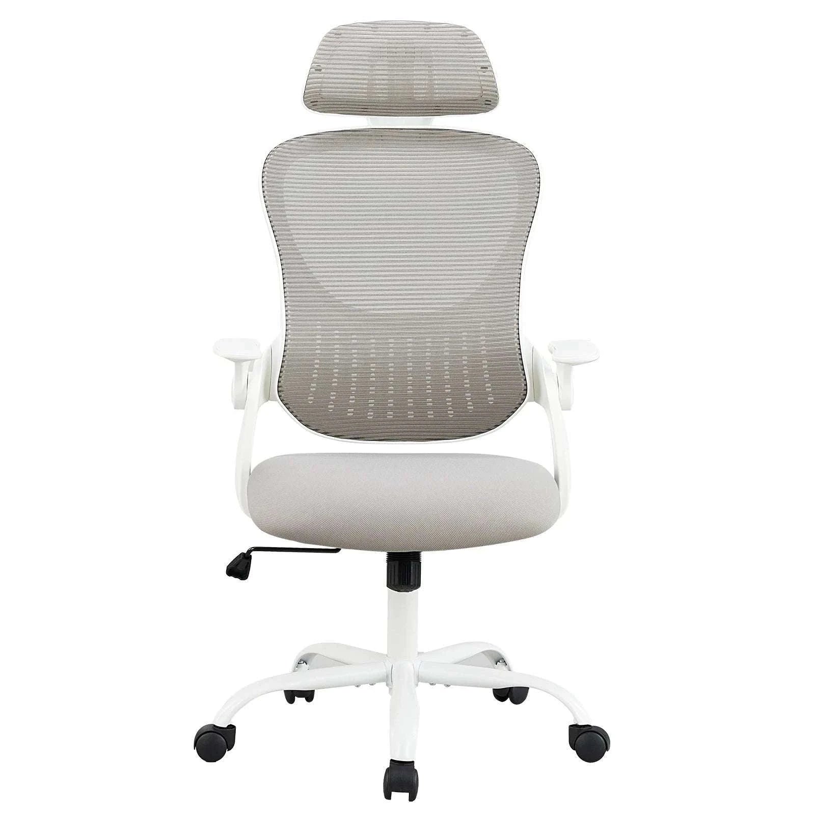 Ergonomic Mesh Office Chair with Lumbar Support, Headrest & Flip Arms-LIGHT GRAY / United States