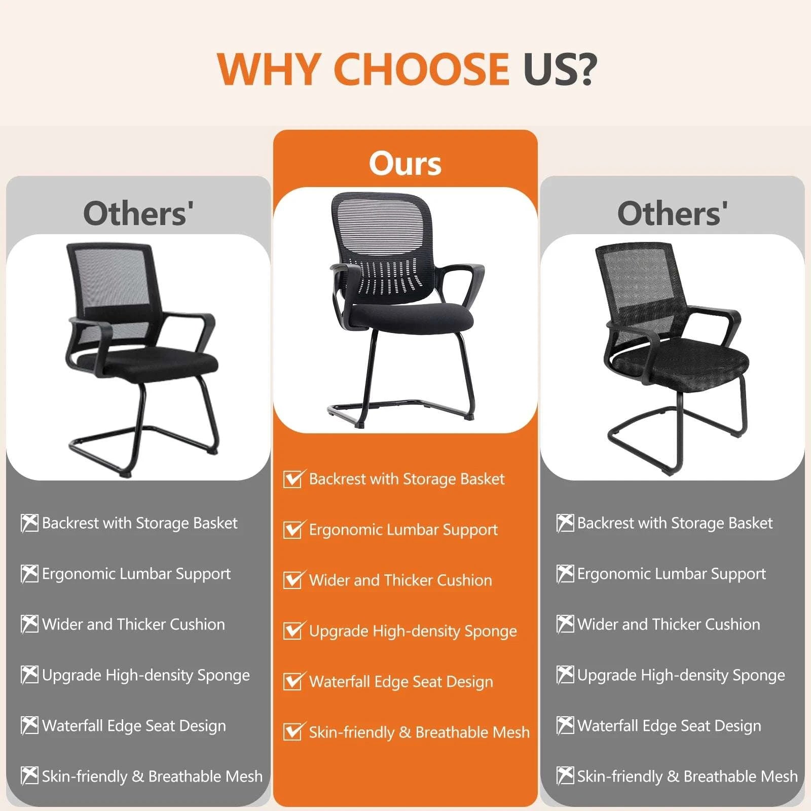 Ergonomic Office Chair No Wheels with Mesh Lumbar Support-Black 1-Pack / United States