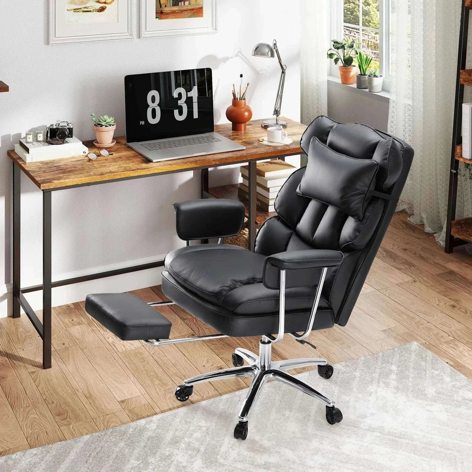 Ergonomic Office Chair with Footrest, Lumbar Support & Recline-Brown / United States