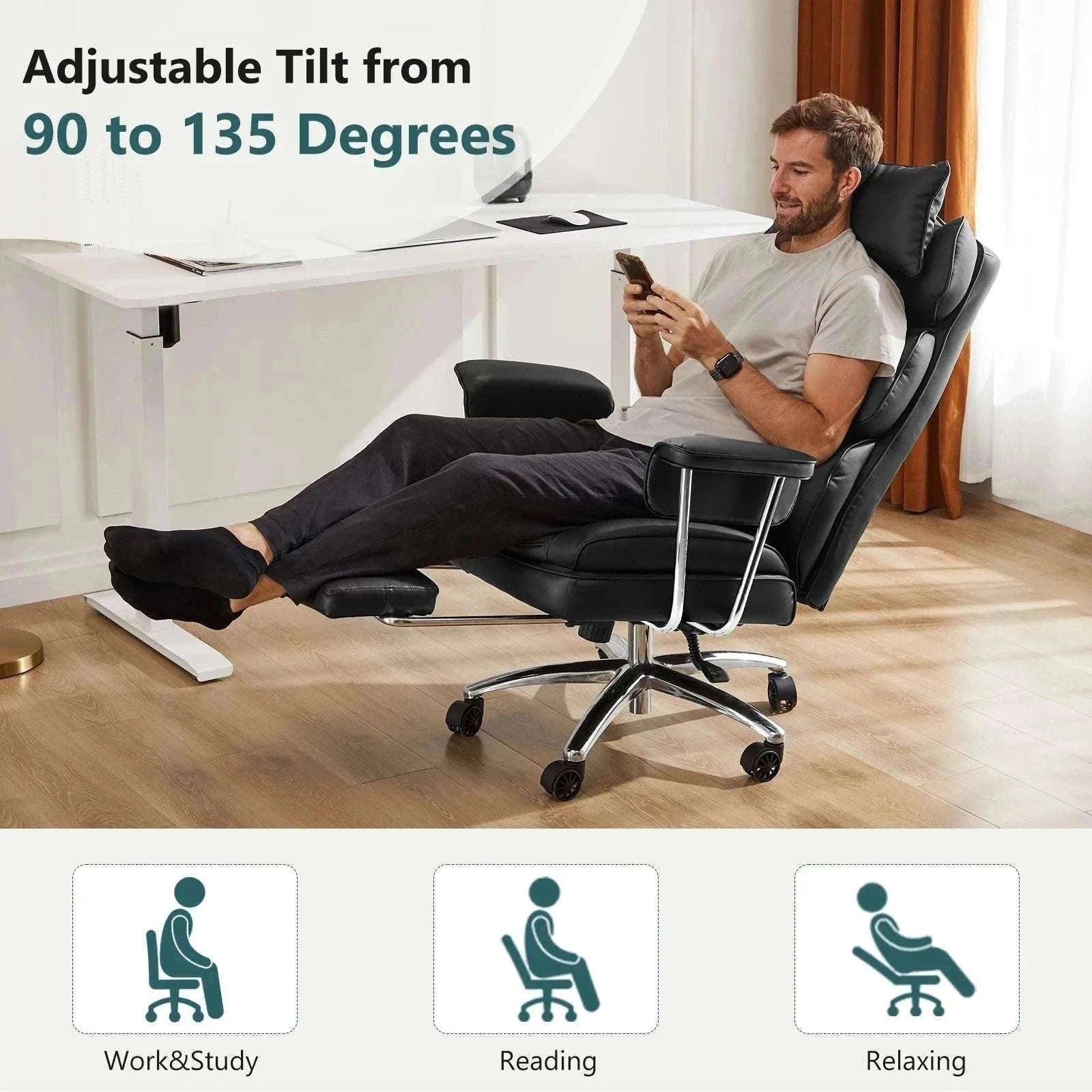 Ergonomic Office Chair with Footrest, Lumbar Support & Recline-Brown / United States