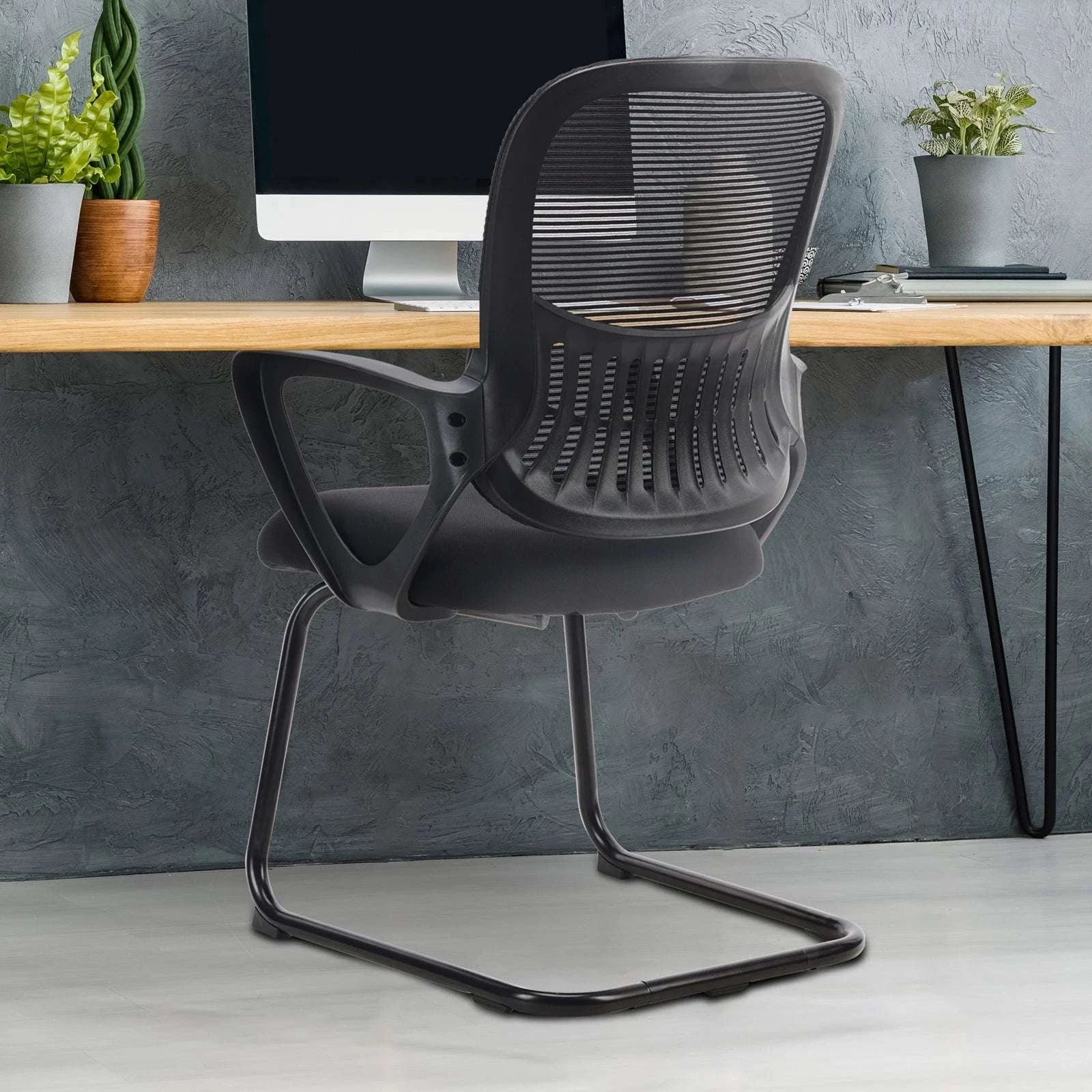 Ergonomic Office Guest Chair with Armrests & Mesh Lumbar Support-Black 1-Pack / United States
