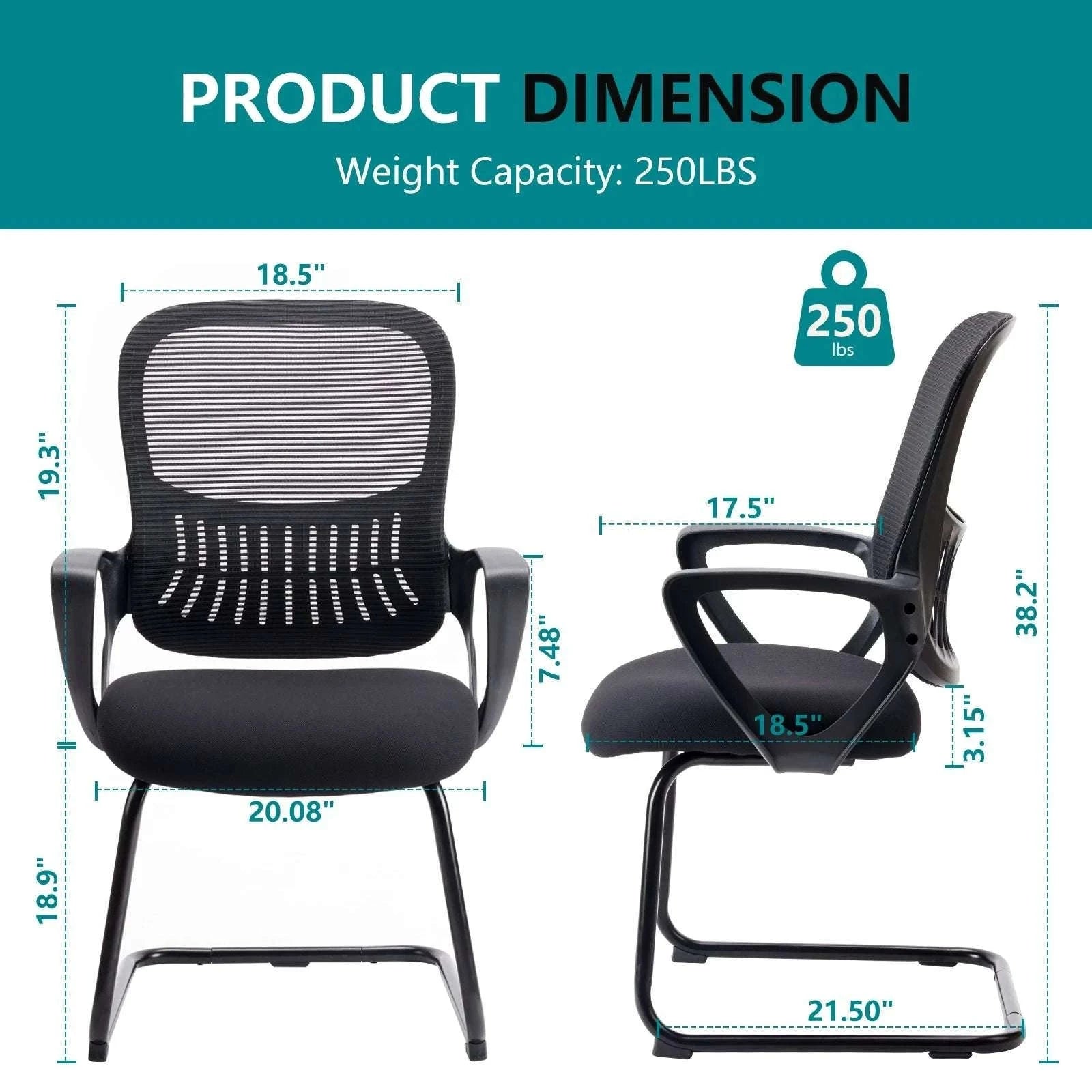 Ergonomic Office Guest Chair with Armrests & Mesh Lumbar Support-Black 1-Pack / United States