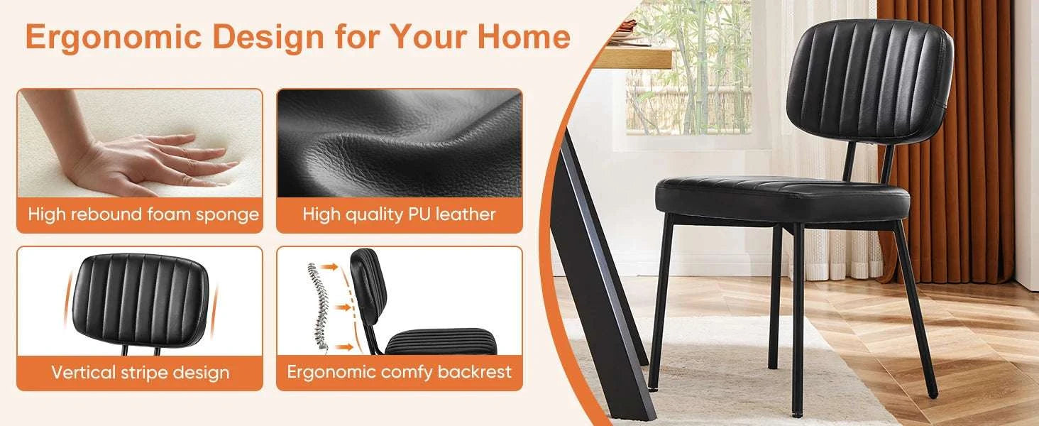 Ergonomic PU Leather Dining Chairs Set of 2 with Lumbar Support-black / United States