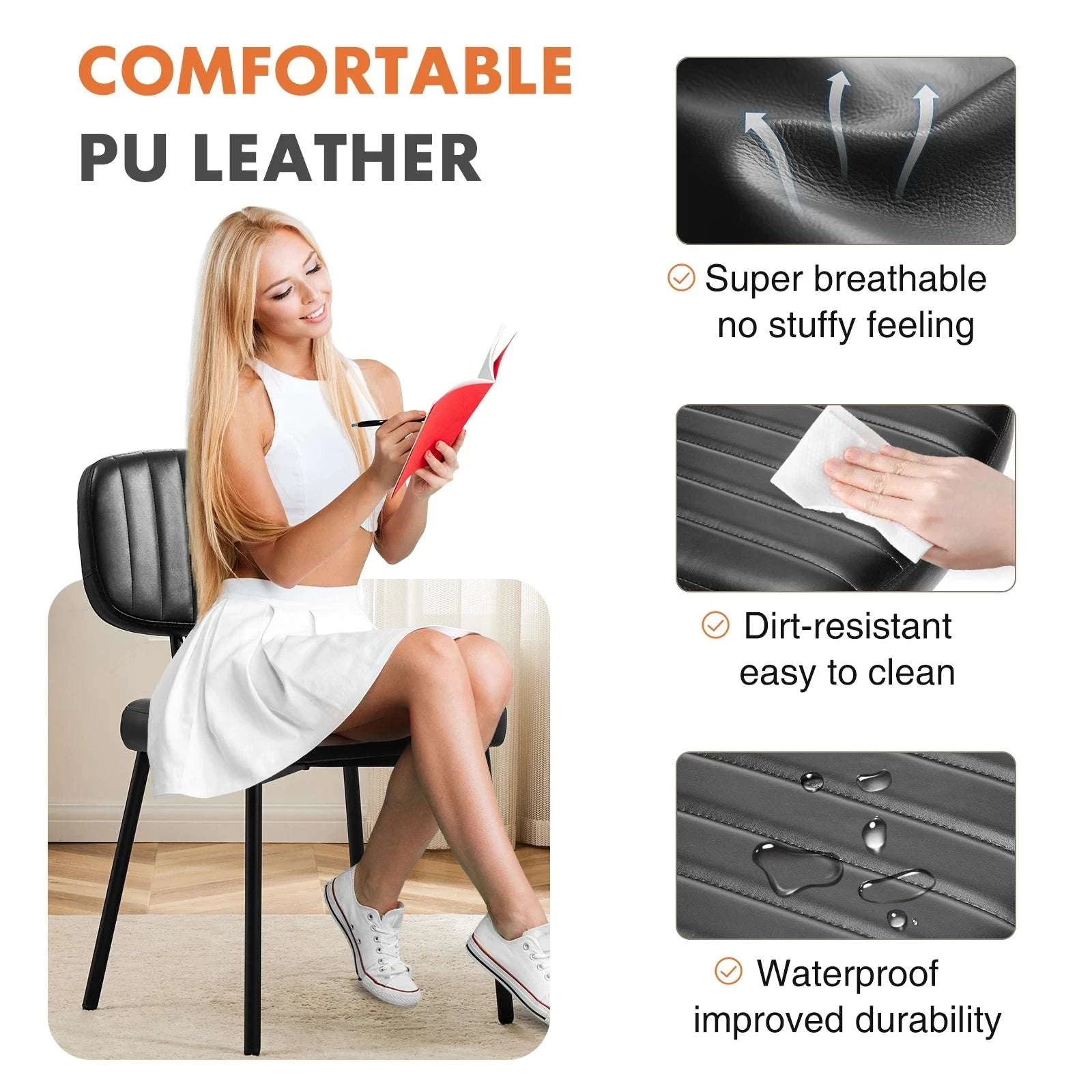 Ergonomic PU Leather Dining Chairs Set of 2 with Lumbar Support-black / United States