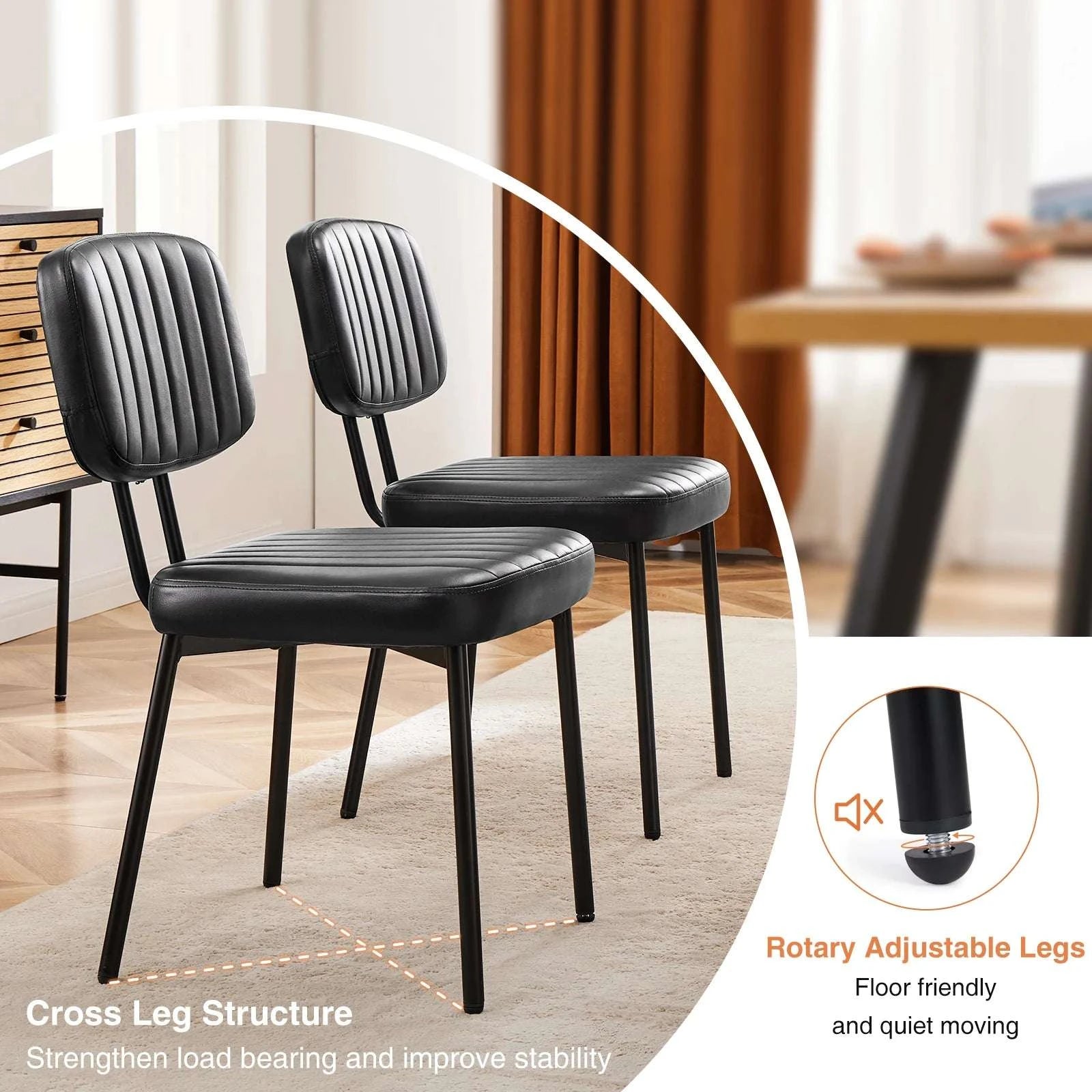Ergonomic PU Leather Dining Chairs Set of 2 with Lumbar Support-black / United States