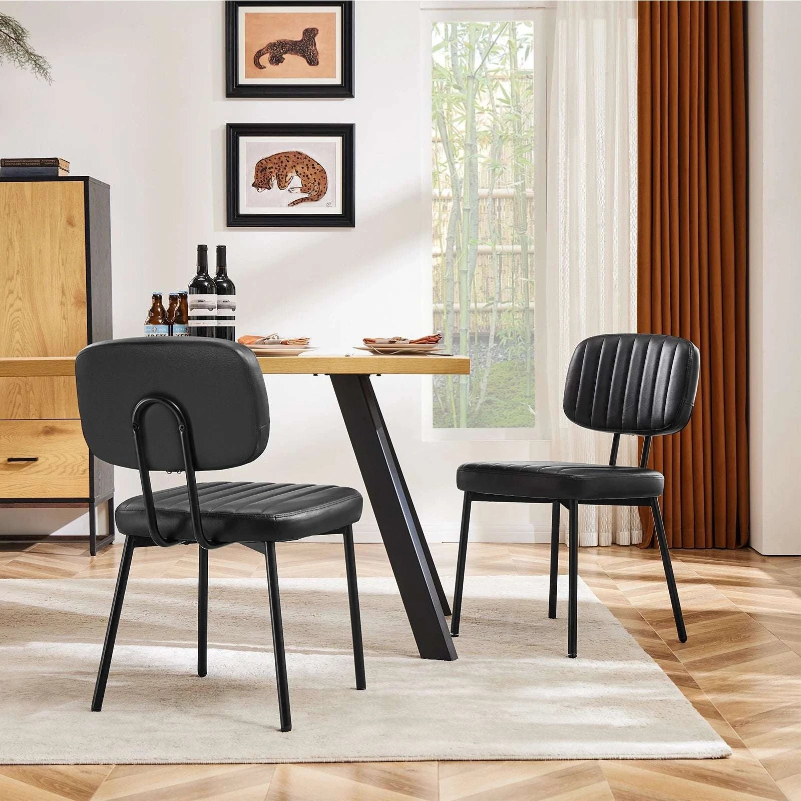 Ergonomic PU Leather Dining Chairs Set of 2 with Lumbar Support-black / United States