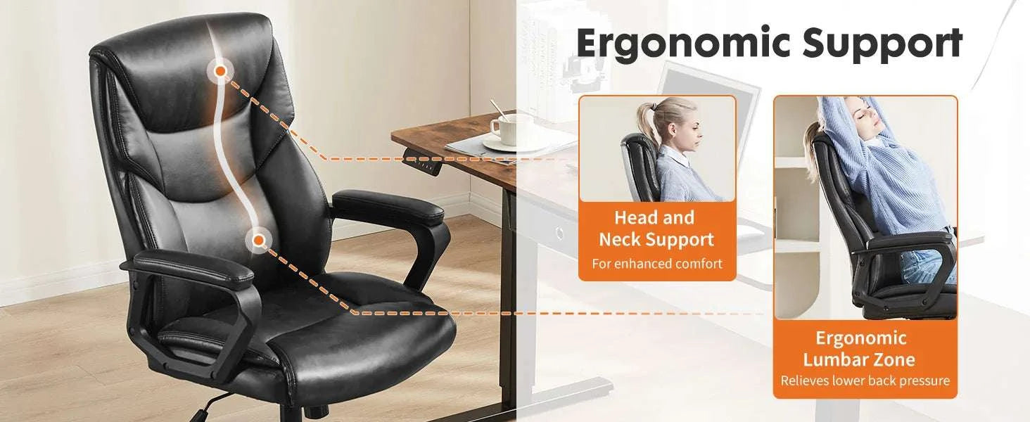 Ergonomic PU Leather Gaming Office Chair with Lumbar Support-Fixed handrails BN / United States
