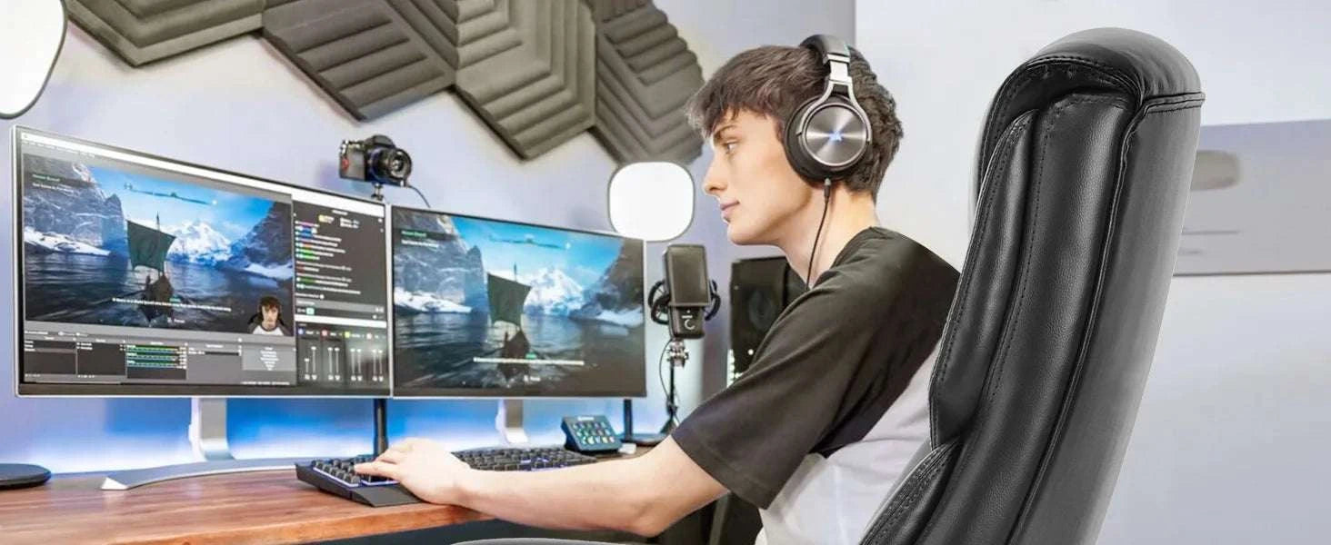 Ergonomic PU Leather Gaming Office Chair with Lumbar Support-Fixed handrails BN / United States