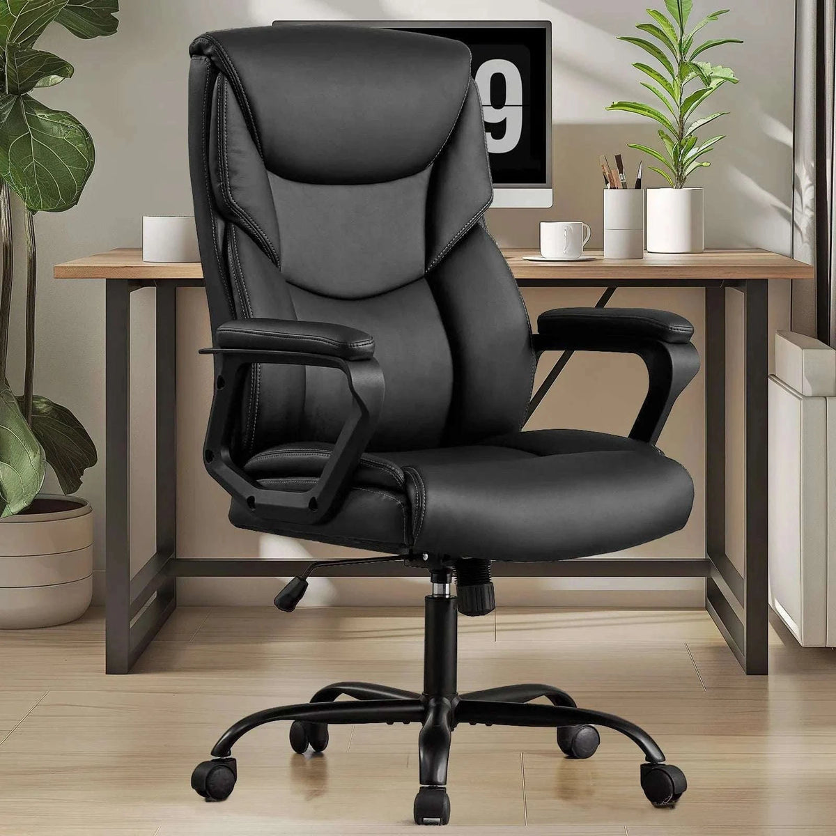 Ergonomic PU Leather Gaming Office Chair with Lumbar Support-Fixed handrails BN / United States