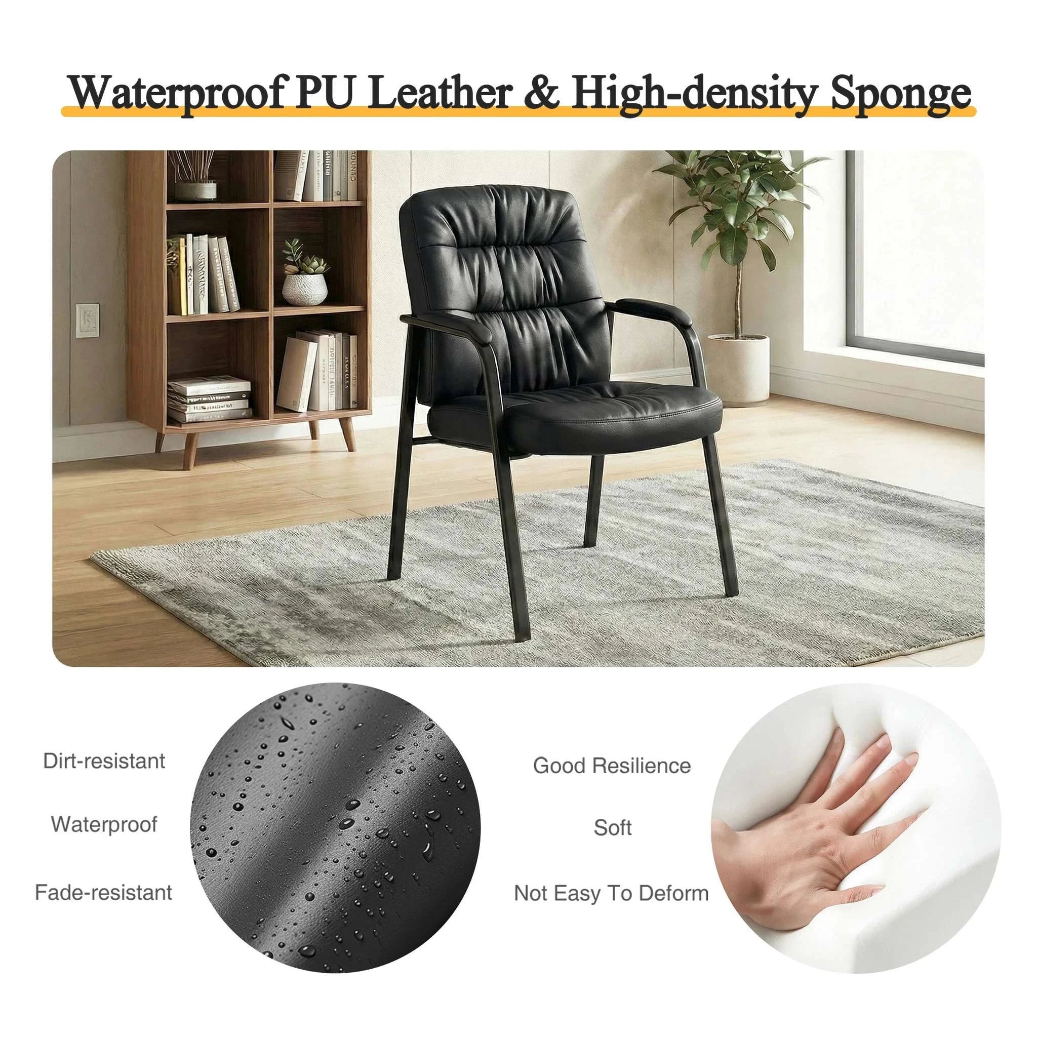 Ergonomic PU Leather Office Chair with Lumbar Support 500lb Capacity-black / United States