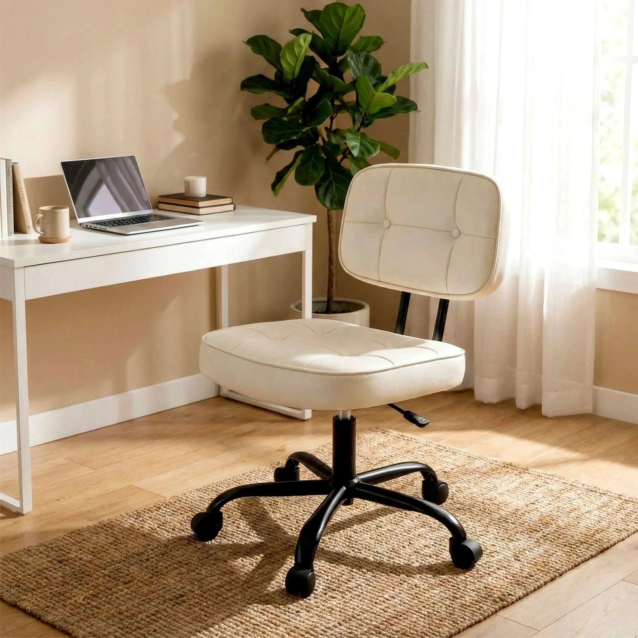 Ergonomic PU Leather Office Chair with Lumbar Support & Swivel-Pink / United States