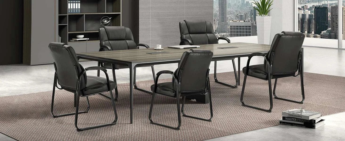 Ergonomic PU Leather Office Guest Chair with Padded Arms and Backrest-Black 2-Pack / United States