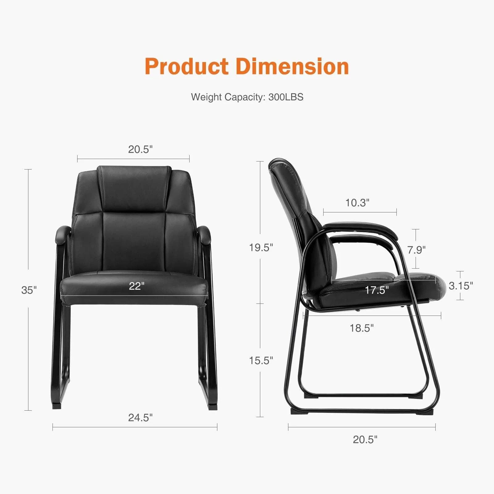 Ergonomic PU Leather Office Guest Chair with Padded Arms and Backrest-Black 2-Pack / United States