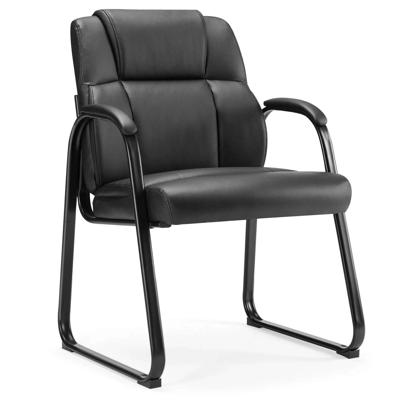 Ergonomic PU Leather Office Guest Chair with Padded Arms and Backrest-Black 2-Pack / United States