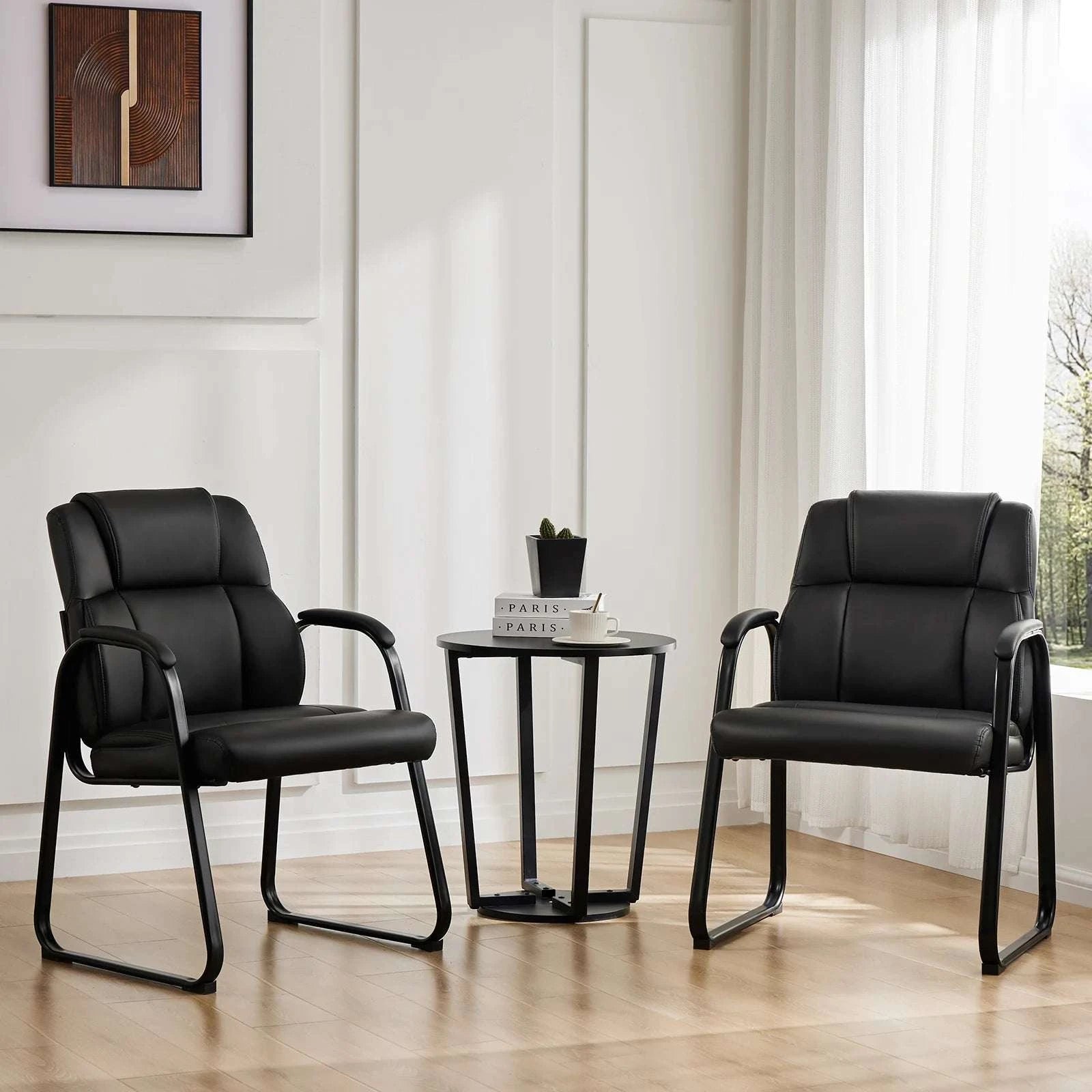 Ergonomic PU Leather Office Guest Chair with Padded Arms and Backrest-Black 2-Pack / United States