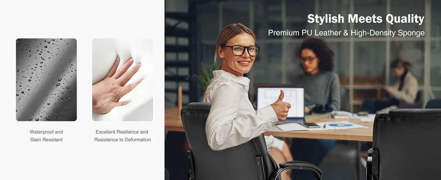 Ergonomic PU Leather Office Guest Chair with Padded Arms and Backrest-Black 2-Pack / United States