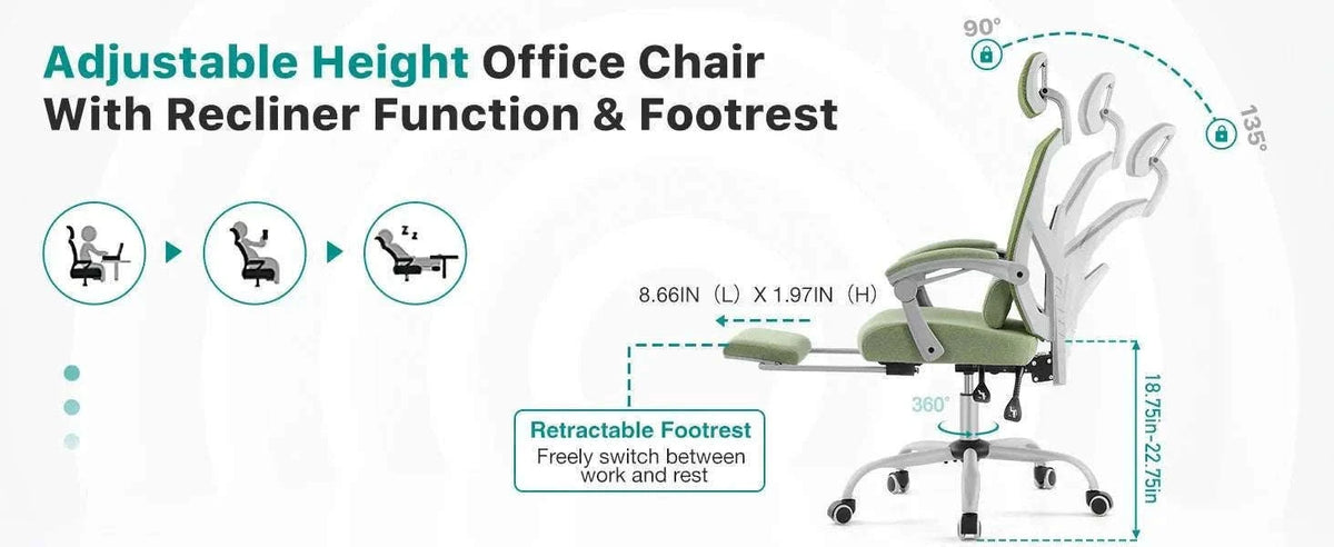 Ergonomic Reclining Mesh Office Chair with Footrest & Lumbar Support-Blue / United States