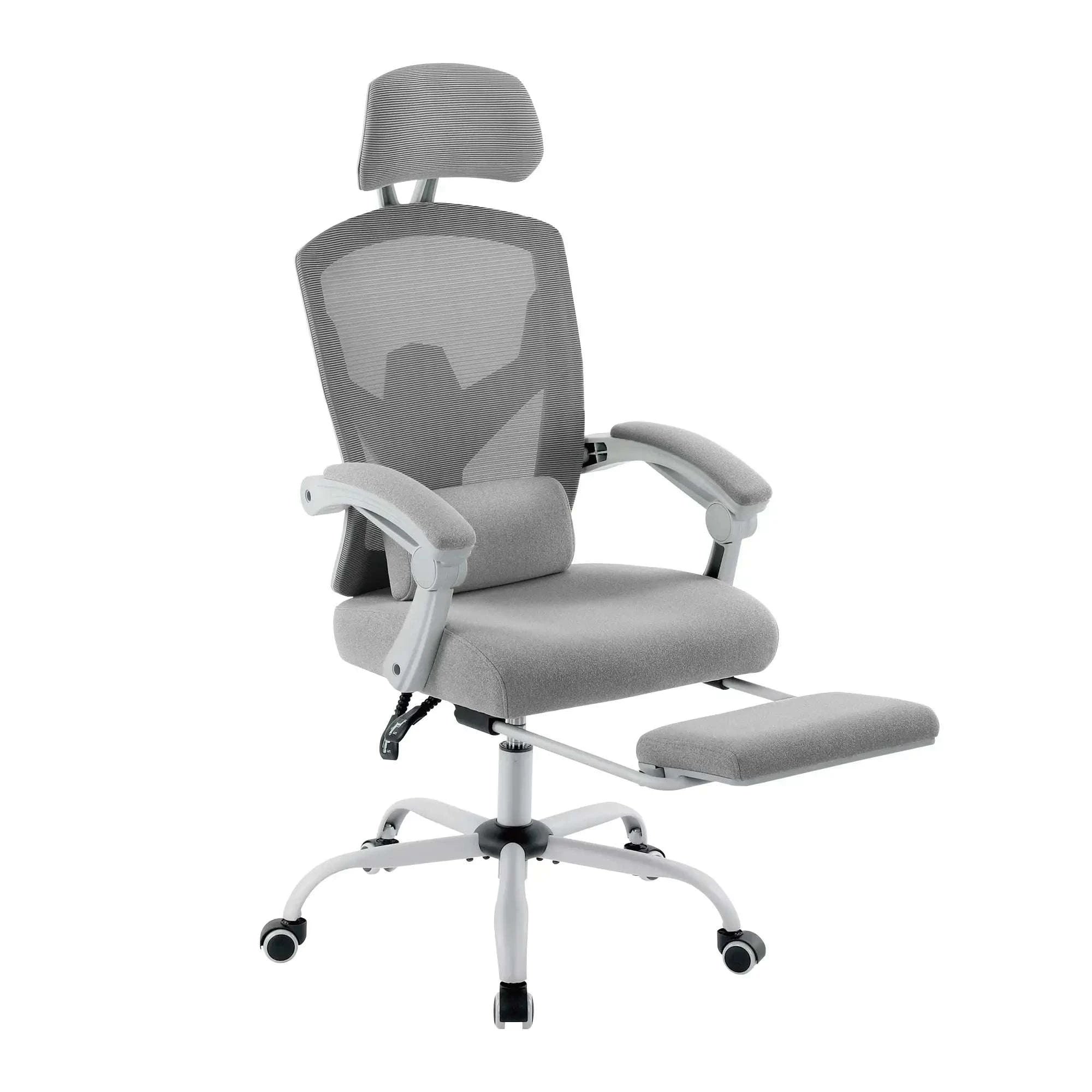 Ergonomic Reclining Mesh Office Chair with Footrest & Lumbar Support-Blue / United States