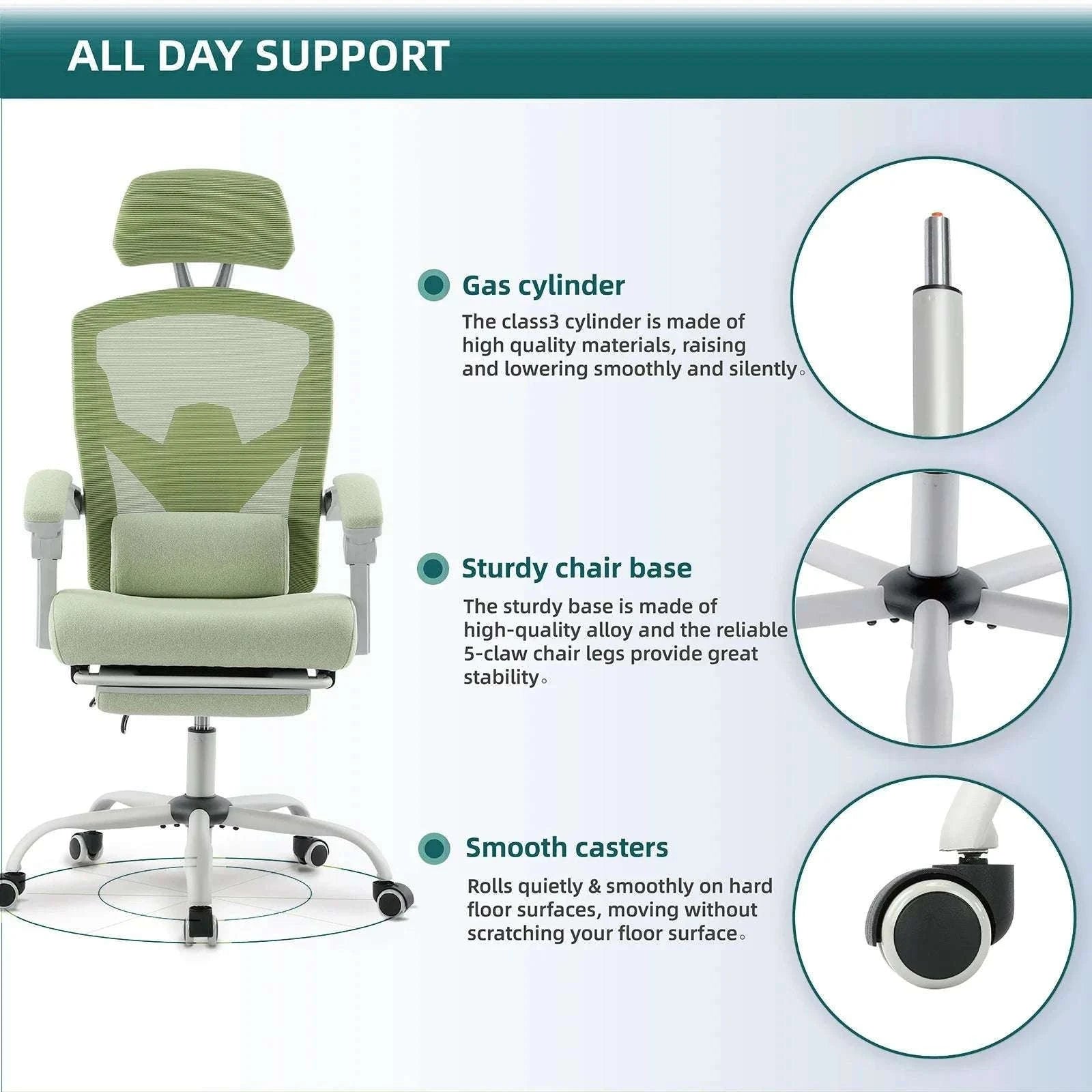 Ergonomic Reclining Mesh Office Chair with Footrest & Lumbar Support-Blue / United States