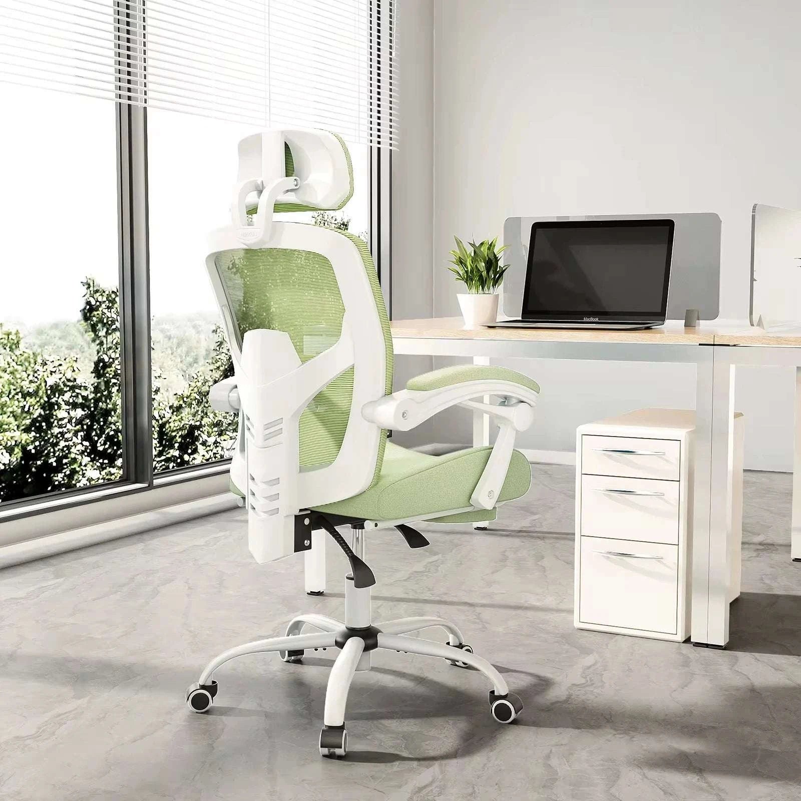 Ergonomic Reclining Mesh Office Chair with Footrest & Lumbar Support-Blue / United States
