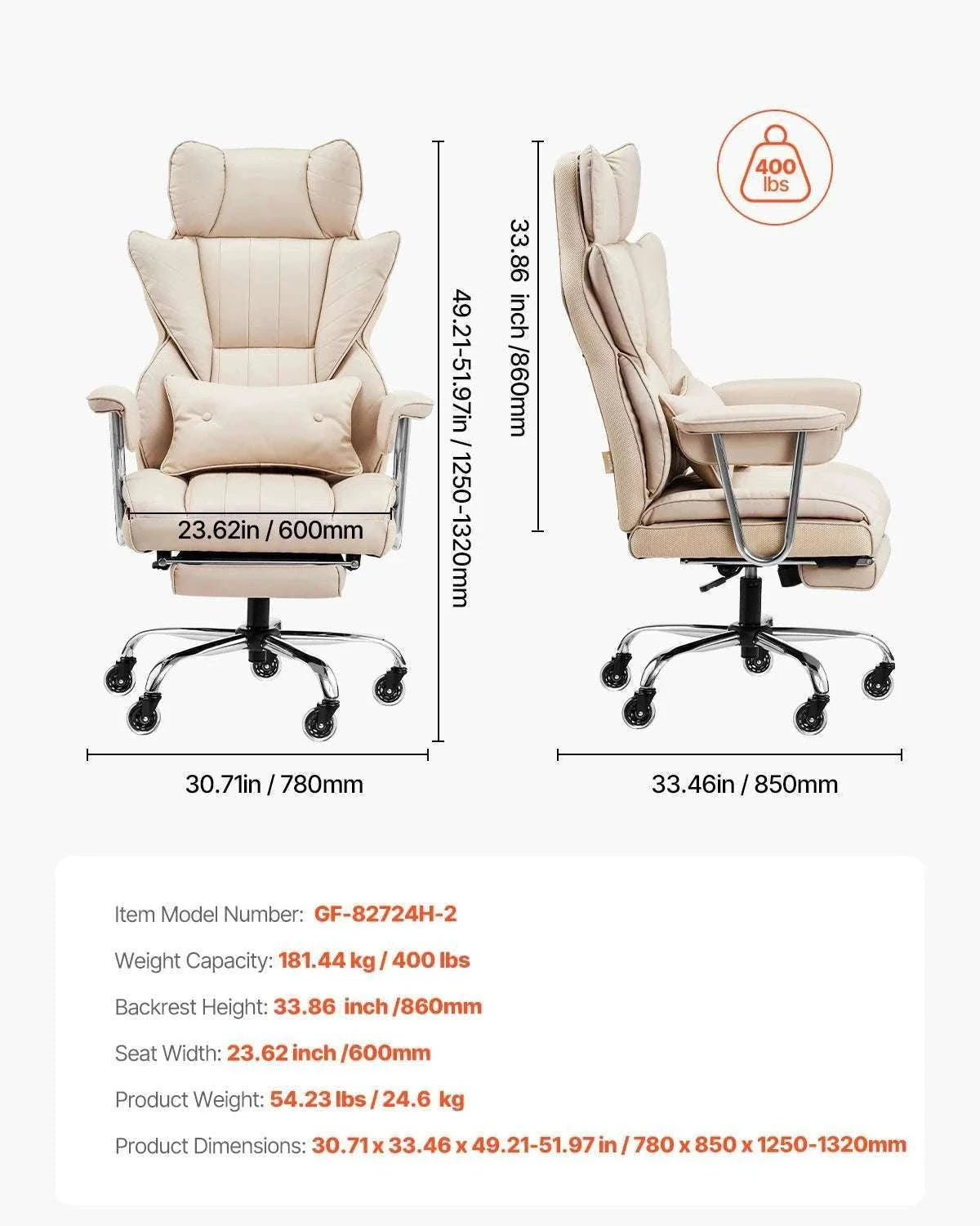 Ergonomic Reclining Office Chair with Footrest & 300lb Support-400lb Footrest Brown / United States