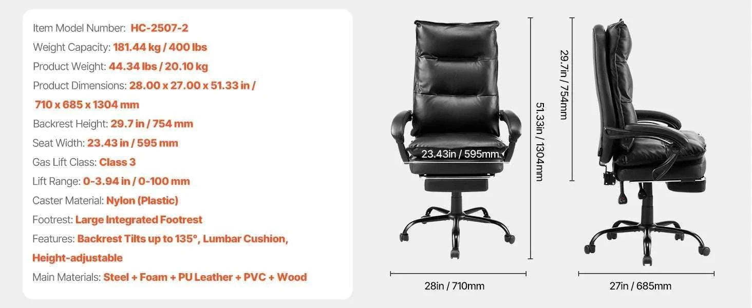 Ergonomic Reclining Office Chair with Footrest & 300lb Support-400lb Footrest Brown / United States