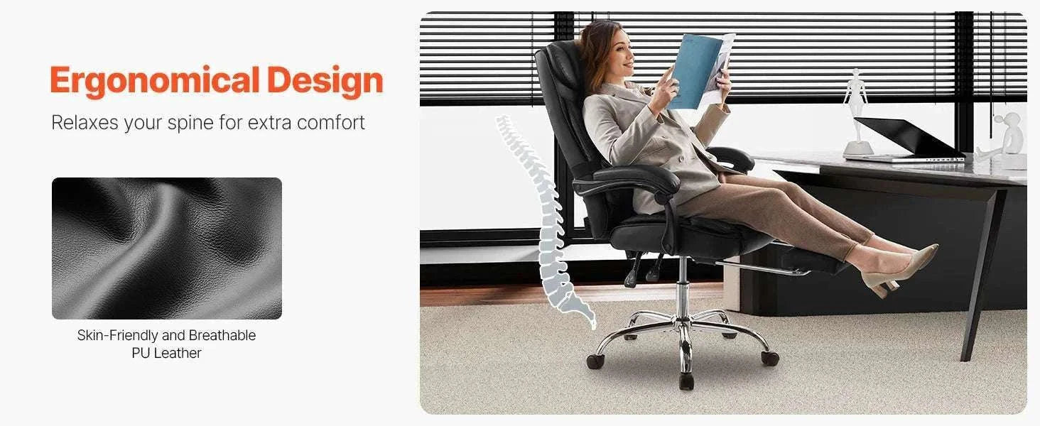 Ergonomic Reclining Office Chair with Footrest & 300lb Support-400lb Footrest Brown / United States
