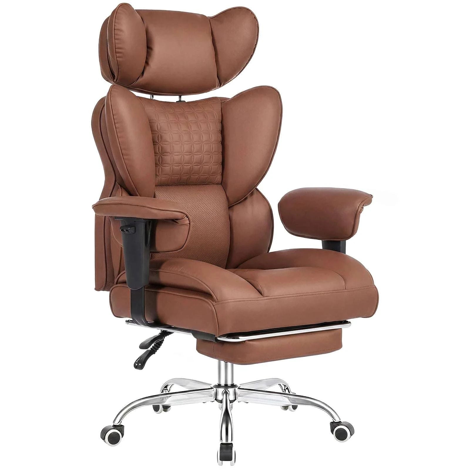 Ergonomic Reclining Office Chair with Footrest & Wide Seat Comfort-Beige / United States