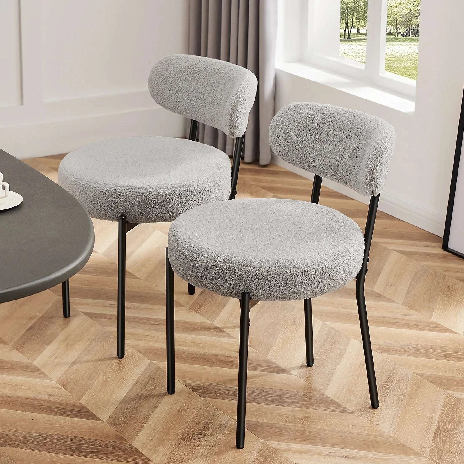 Ergonomic Round Dining Chairs Set of 2 with Cushioned Seat-LIGHT GRAY / United States