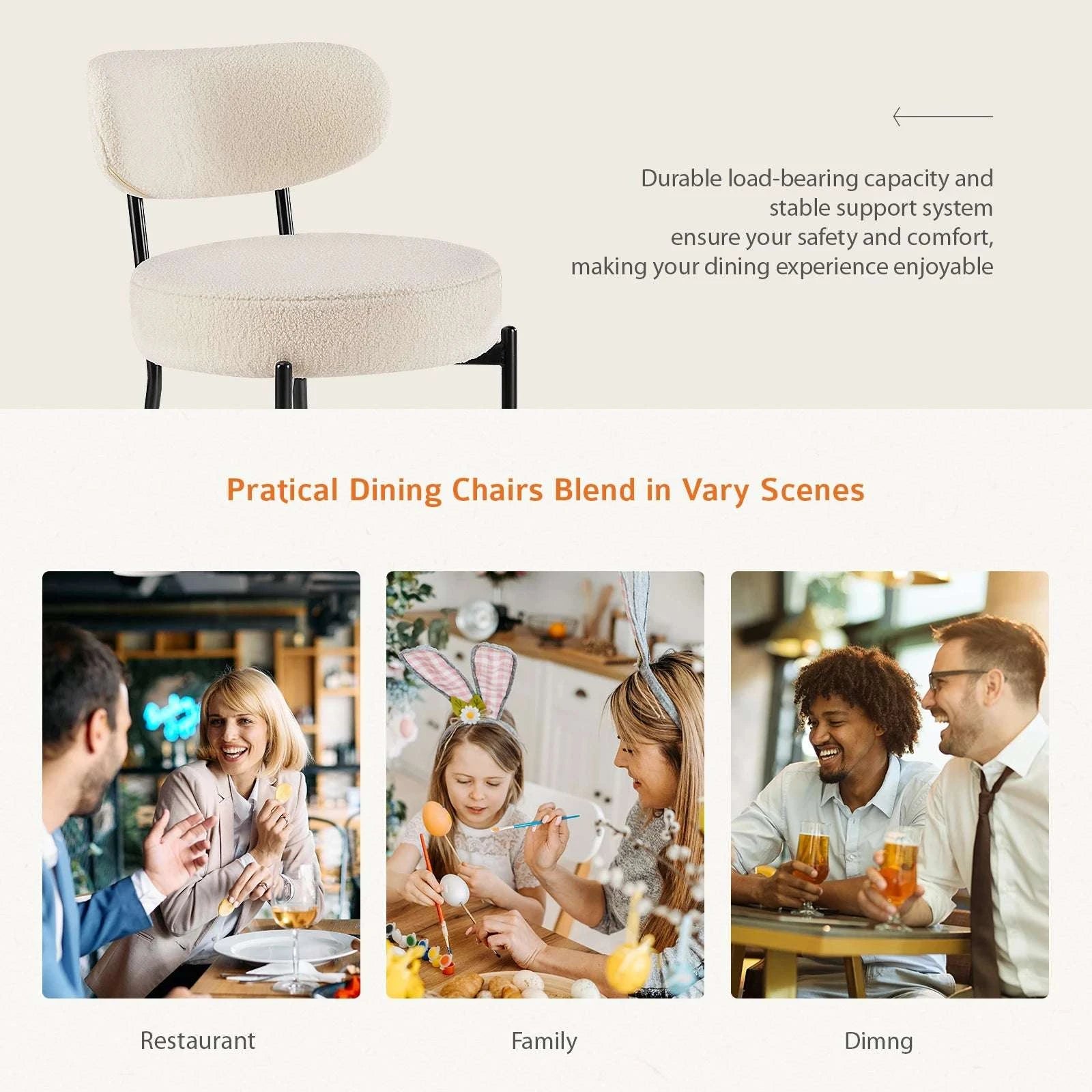 Ergonomic Round Dining Chairs Set of 2 with Cushioned Seat-LIGHT GRAY / United States