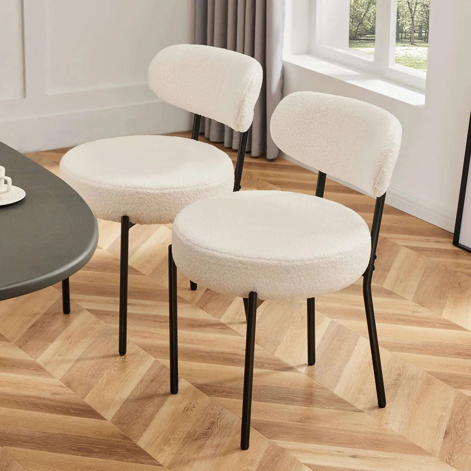 Ergonomic Round Dining Chairs Set of 2 with Cushioned Seat-LIGHT GRAY / United States