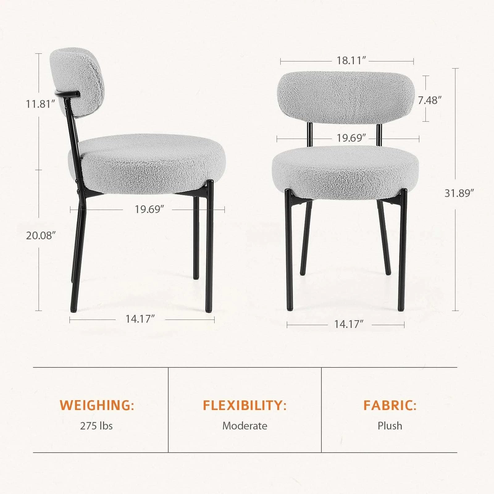 Ergonomic Round Dining Chairs Set of 2 with Cushioned Seat-LIGHT GRAY / United States