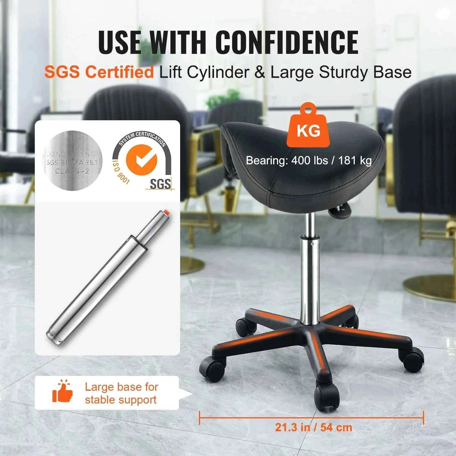 Ergonomic Saddle Stool with 5 Swivel Casters, 360° Rotation, 20.1-28 in Height Adjustable-Black / United States