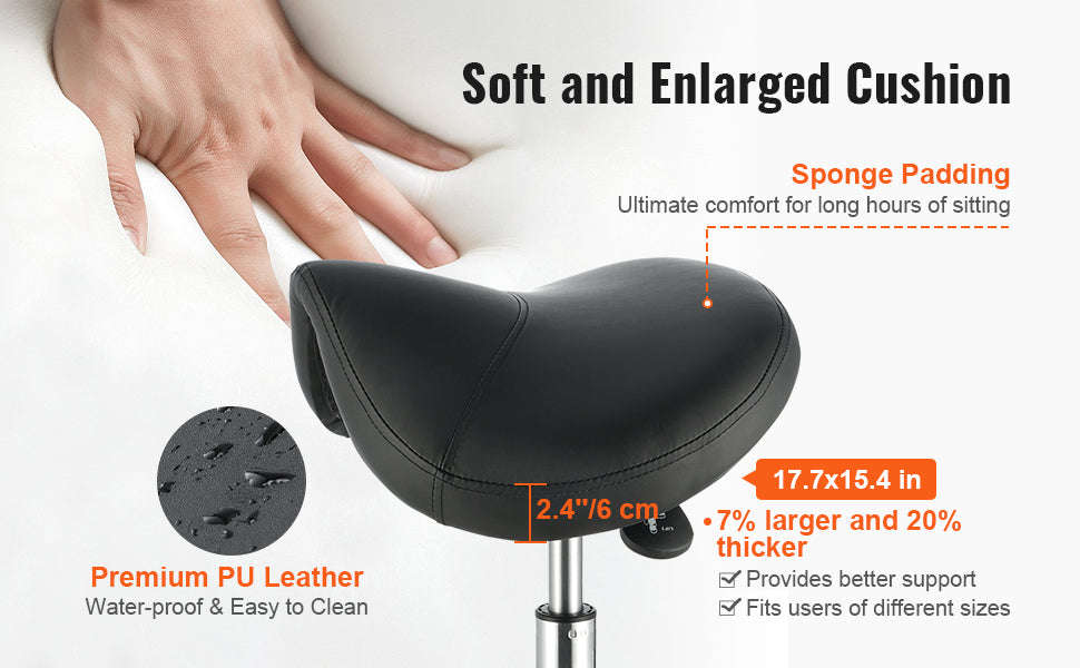 Ergonomic Saddle Stool with 5 Swivel Casters, 360° Rotation, 20.1-28 in Height Adjustable-Black / United States