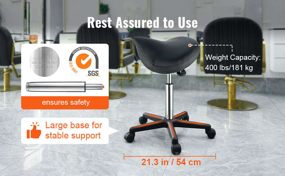Ergonomic Saddle Stool with 5 Swivel Casters, 360° Rotation, 20.1-28 in Height Adjustable-Black / United States