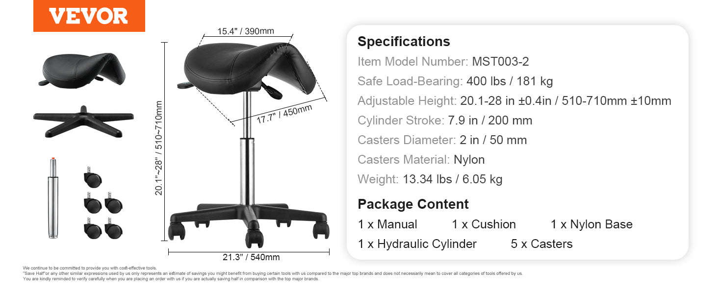 Ergonomic Saddle Stool with 5 Swivel Casters, 360° Rotation, 20.1-28 in Height Adjustable-Black / United States