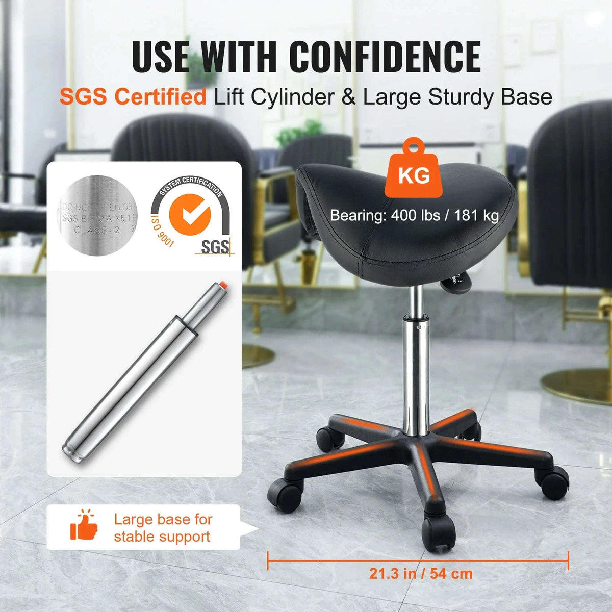 Ergonomic Saddle Stool with 5 Swivel Casters and Adjustable Height-CZECH REPUBLIC