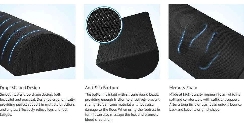 Ergonomic Under-Desk Memory Foam Foot Rest Support-Water droplet-Black