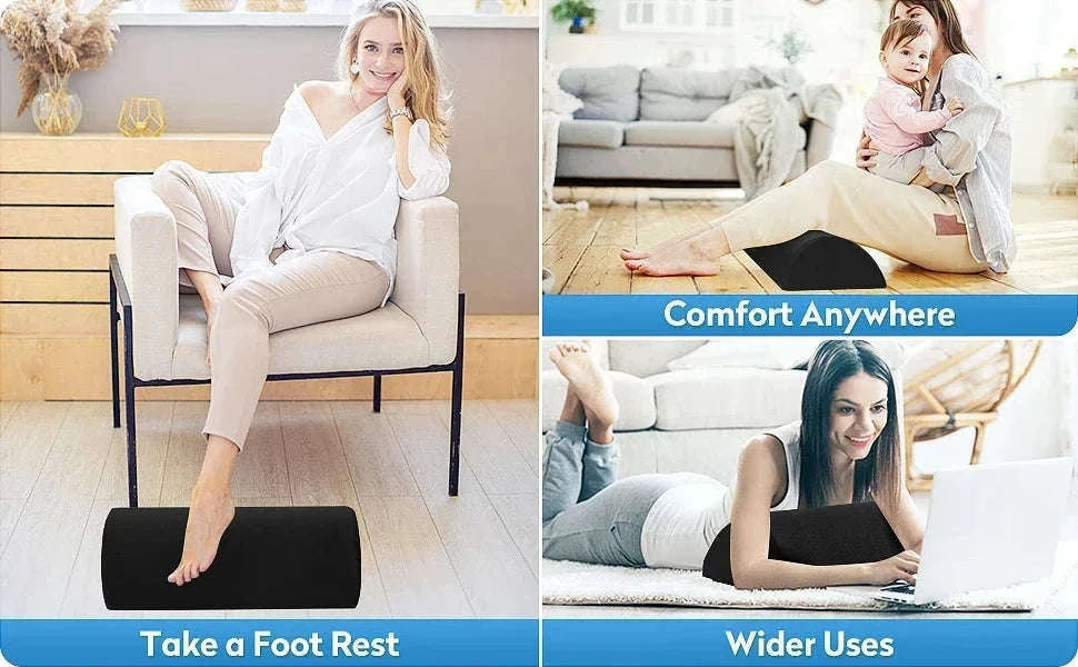 Ergonomic Under-Desk Memory Foam Foot Rest Support-Water droplet-Black