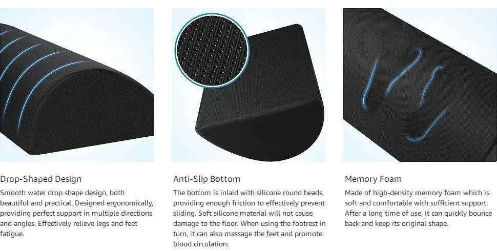 Ergonomic Under-Desk Memory Foam Foot Rest Support-Water droplet-Black