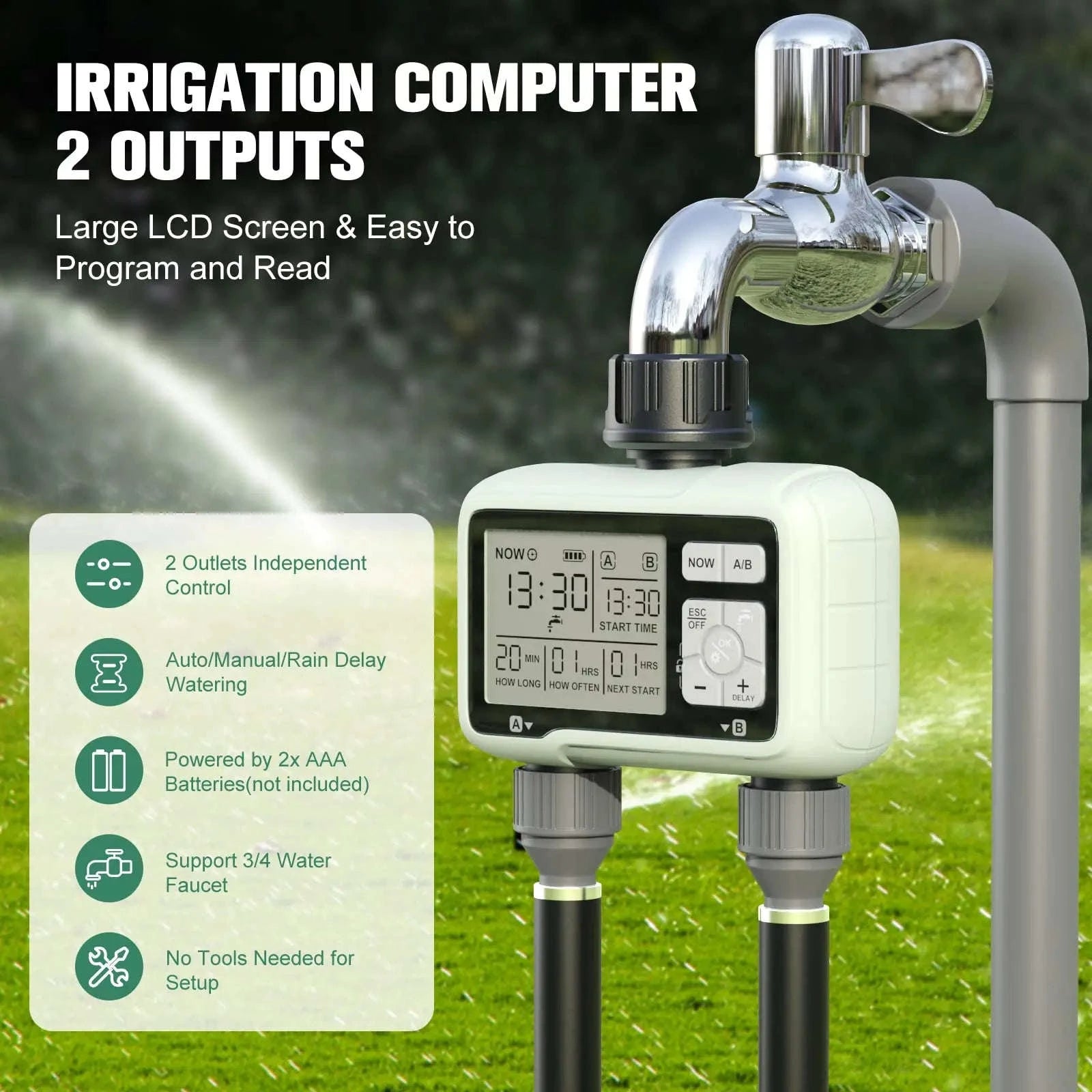 Eshico HCT-326 2-Outlet Water Timer for Precise Outdoor Irrigation-HCT-326-UN / United States