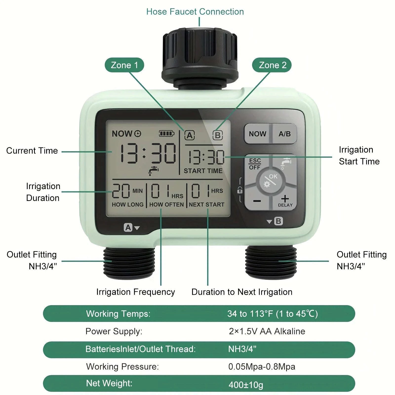 Eshico HCT-326 2-Outlet Water Timer for Precise Outdoor Irrigation-HCT-326-UN / United States