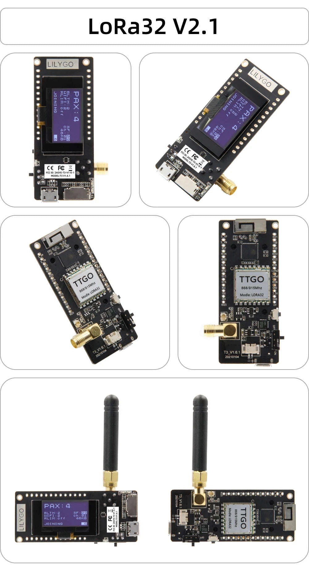 ESP32 LoRa32 V2.1 Module with OLED, WiFi, Bluetooth & SMA Antenna-SX1276 (915MHz) / United States / CH9102F