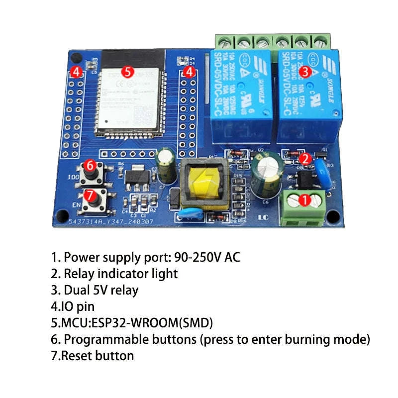 ESP32 WiFi Bluetooth Relay Module Board-DC5-30V 8 channel