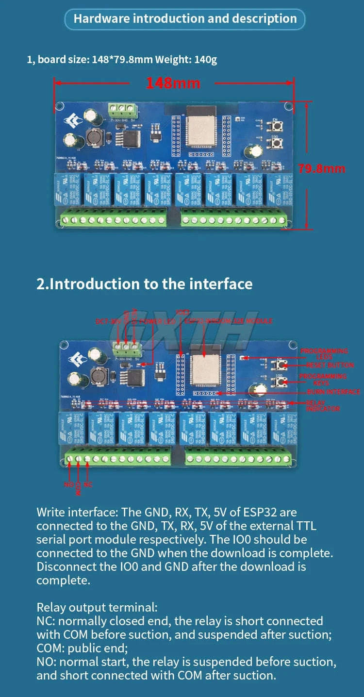 ESP32 WiFi Bluetooth Relay Module Board-DC5-30V 8 channel