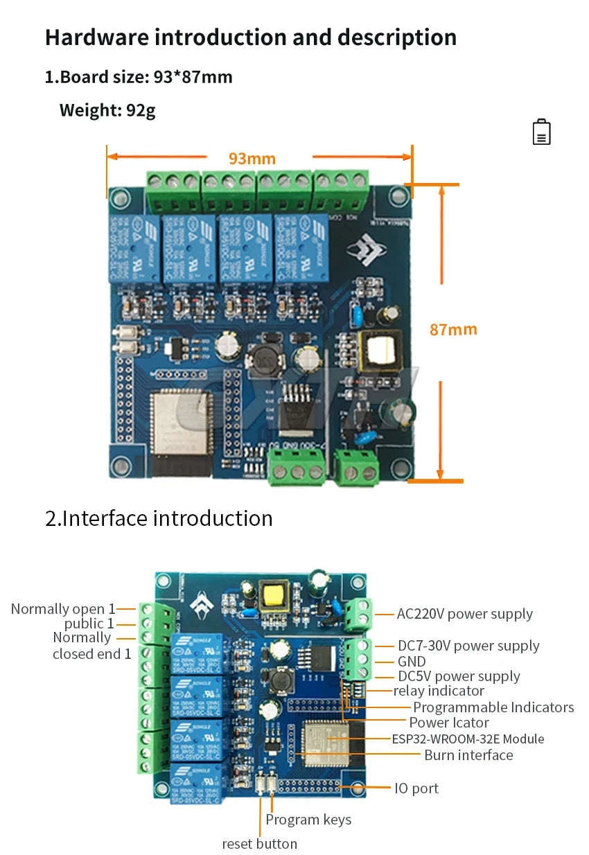 ESP32 WiFi Bluetooth Relay Module Board-DC5-30V 8 channel
