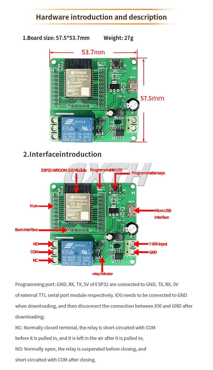 ESP32 WiFi Bluetooth Relay Module Board-DC5-30V 8 channel