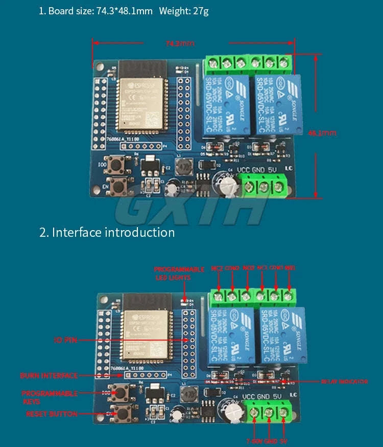 ESP32 WiFi Bluetooth Relay Module Board-DC5-30V 8 channel